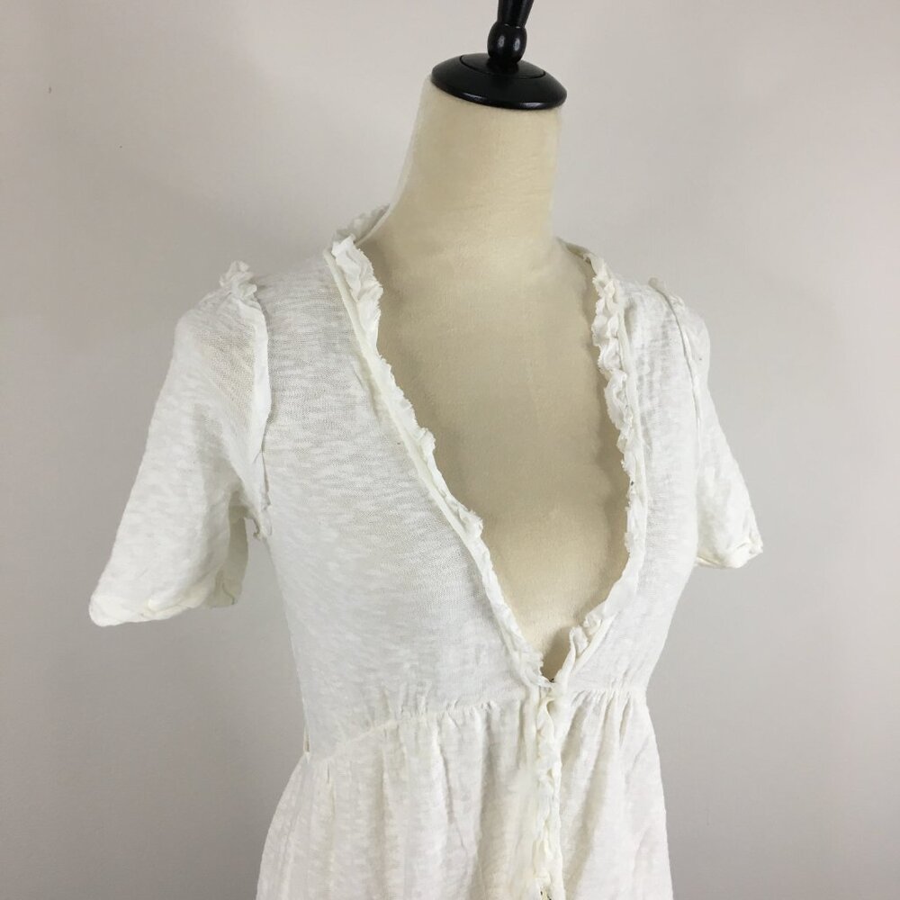 MOTH Anthropologie White/Ivory Textured Ruffle Button Button Cardigan Shirt - Picture 6 of 14